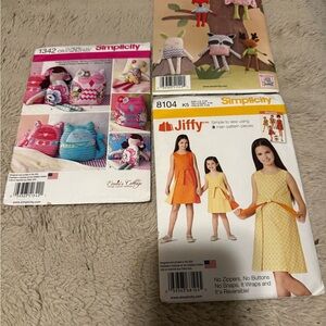 Simplicity Stuffed Animal Sewing Patterns - Pink, Blue, Yellow